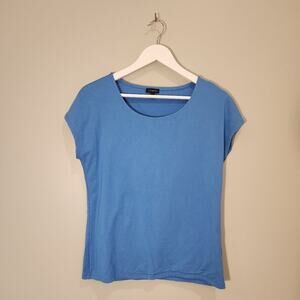 Talbots Cap Sleeve Scoop Neck Blue Structured T-Shirt - Size S